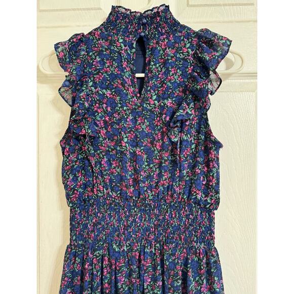 Lulus Evalina Navy Blue Floral Print Mock Neck Midi Dress, Size XS - Picture 7 of 13